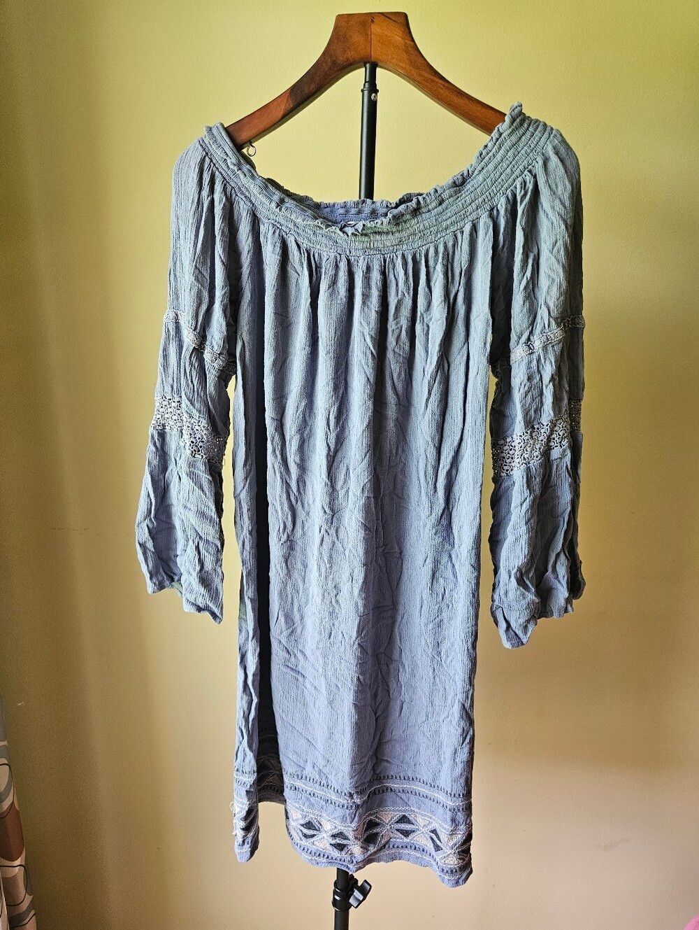 Knox Rose Light Blue Off-Shoulder Boho Short Dress Size Large